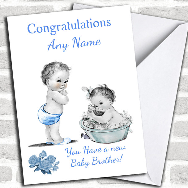 Cute Pretty Vintage Baby Boy You're A Big Brother Personalized Sibling Card