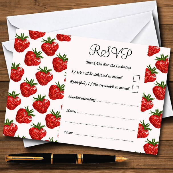 Strawberry Vintage Tea Red Personalized RSVP Cards