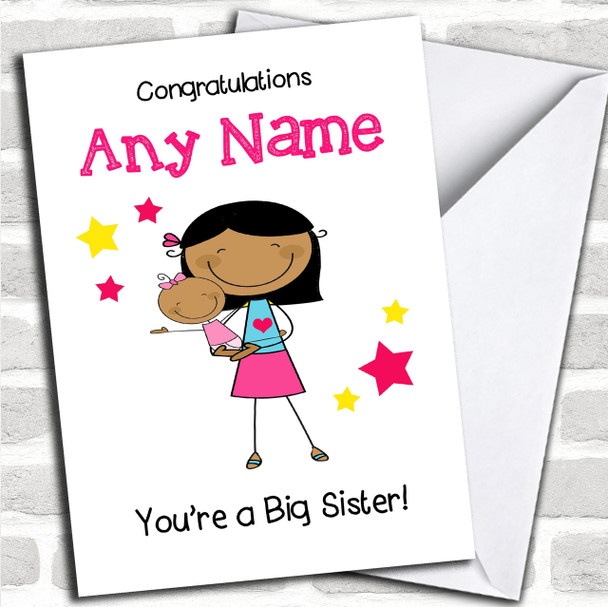 Asian Big Sister New Baby Congratulations Baby Girl Personalized Sibling Card