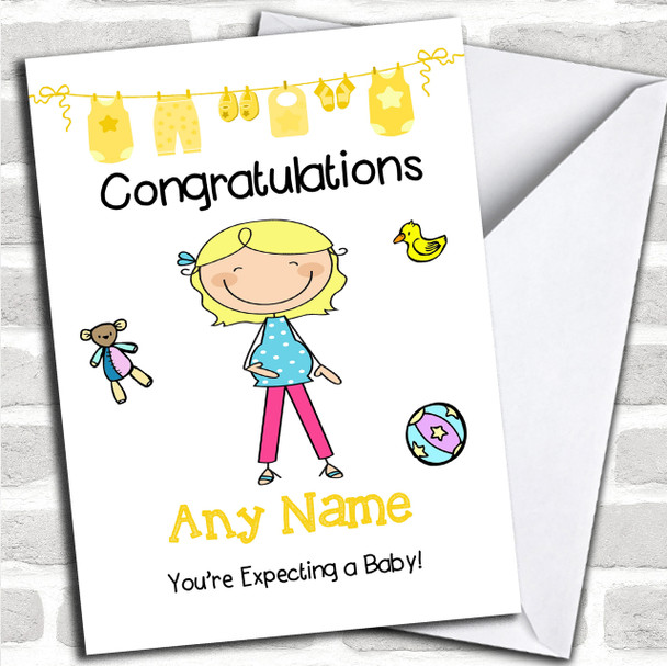 Single Blonde Mum To Be Expecting A Baby Personalized Pregnancy Card