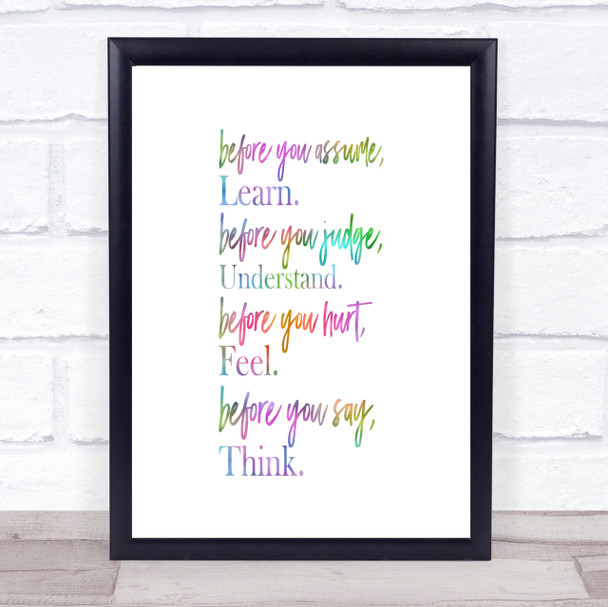 Before You Judge Rainbow Quote Print