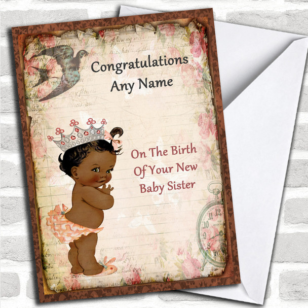 Vintage Black Baby Girl Sister Personalized New Baby Card