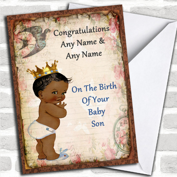 Vintage Black Baby Boy Personalized New Baby Card