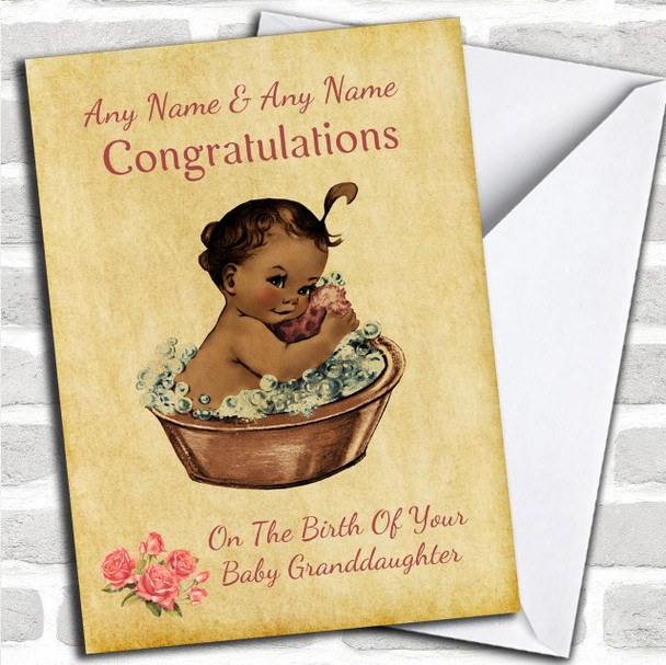 Pretty Vintage Black Baby Girl Granddaughter Personalized New Baby Card