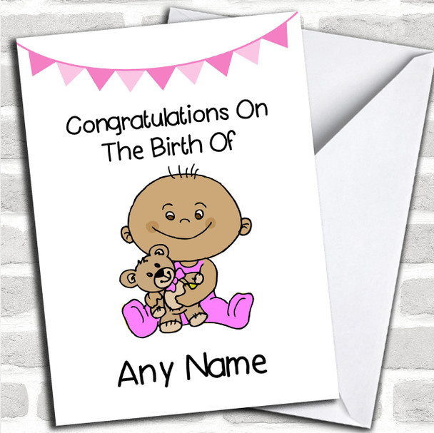 New Baby Arrival Baby Girl Brown Skinned Personalized New Baby Card