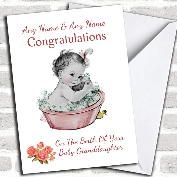 Cute Pink Baby Girl Granddaughter Personalized New Baby Card