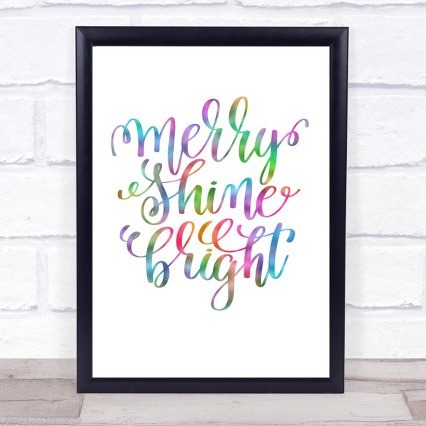 Christmas Merry Shine Bright Rainbow Quote Print