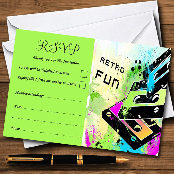 Lime Green Funky Retro Personalized RSVP Cards
