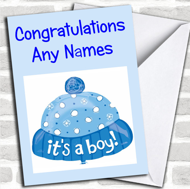 Its A Boy Blue Hat Personalized New Baby Card
