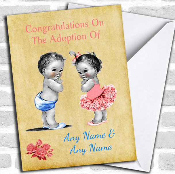 Adoption Adopting Twin Boy & Girl Son & Daughter Personalized Card