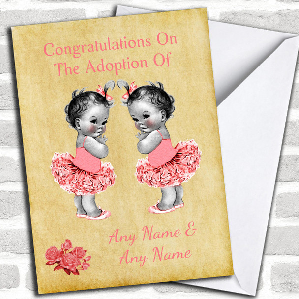 Cute Adoption Congratulations Adopting A Twin Girls Daughter Personalized Card