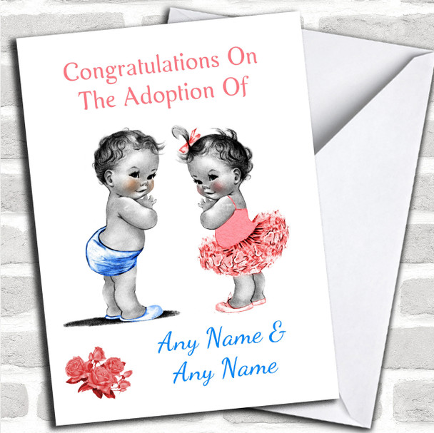 Cute Adoption Adopting Twin Boy & Girl Son & Daughter Personalized Card