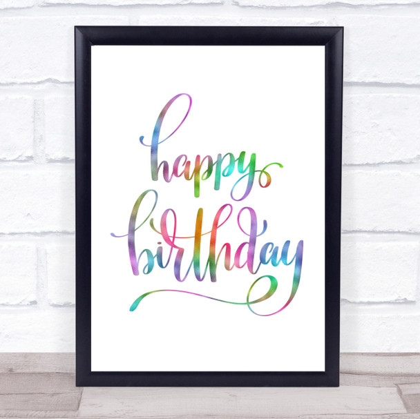 Happy Birthday Swirl Rainbow Quote Print