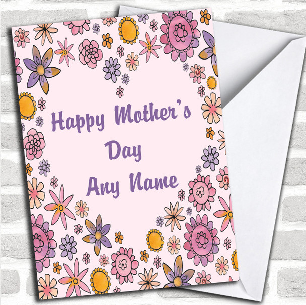 Funky Flowers Yellow Pink Personalized Mother's Day Card