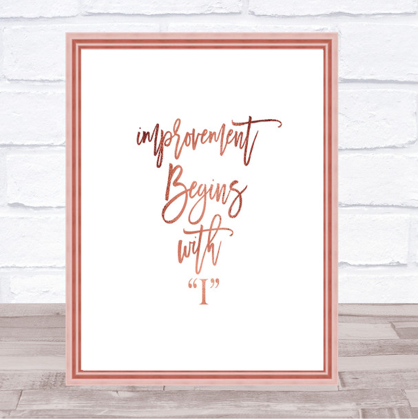 Improvement Begins Quote Print Poster Rose Gold Wall Art Improvement Begins Quote Print Poster Rose Gold Wall Art