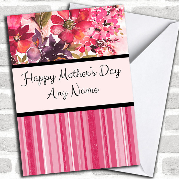 Stripe & Hot Pink Watercolour Floral Personalized Mother's Day Card