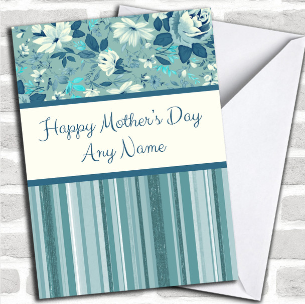 Stripe & Floral Blue Shabby Chic Personalized Mother's Day Card