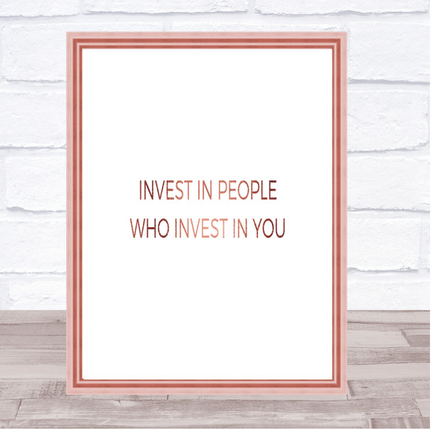 Invest In People Quote Print Poster Rose Gold Wall Art