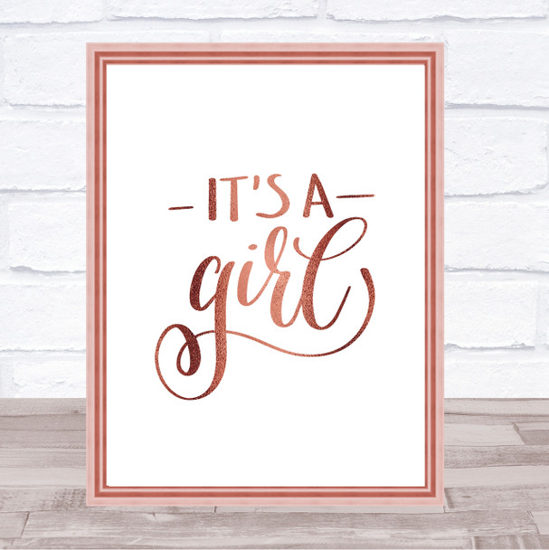 Its A Girl Quote Print Poster Rose Gold Wall Art