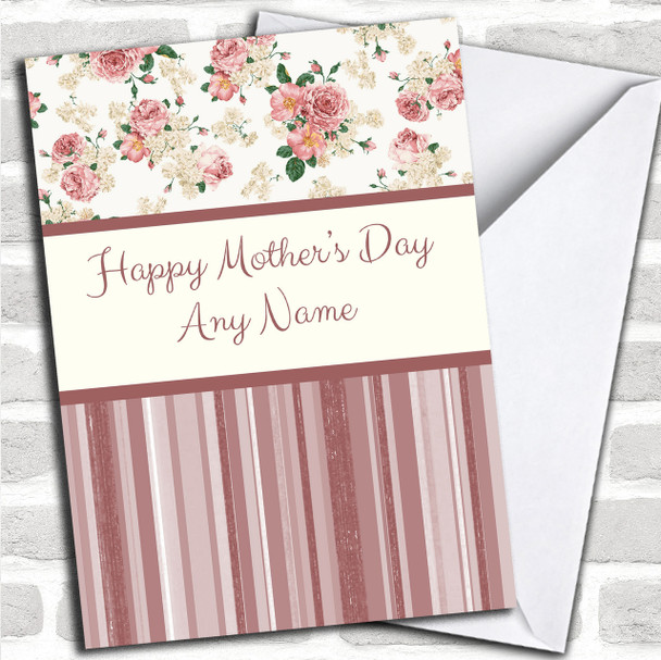 Stripe & Coral Floral Shabby Chic Personalized Mother's Day Card