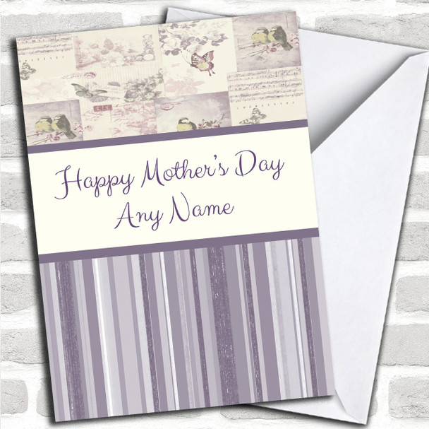 Stripe & Birds Shabby Chic Personalized Mother's Day Card
