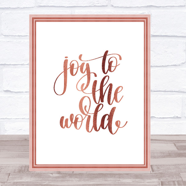 Joy To The World Quote Print Poster Rose Gold Wall Art