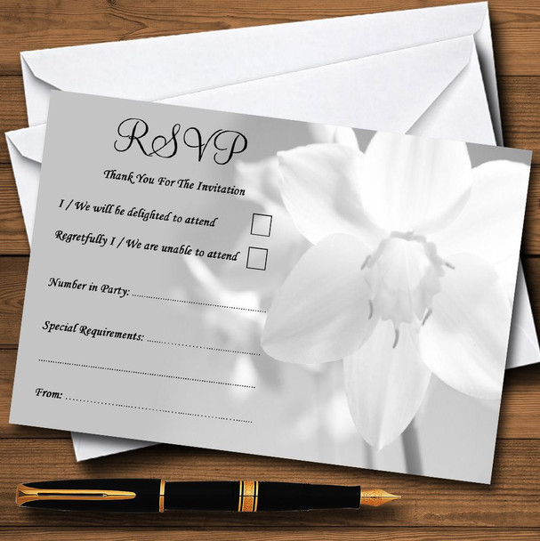 Grey White Daffodil Personalized RSVP Cards