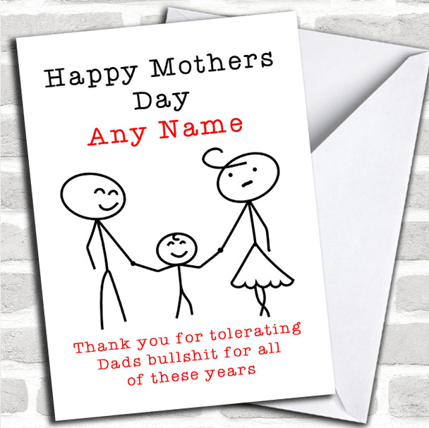 Funny Tolerating Dad Personalized Mothers Day Card