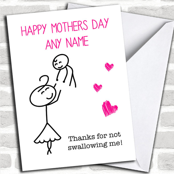 Funny Rude Thanks For Not Swallowing Personalized Mothers Day Card