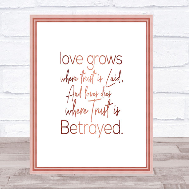 Love Grows Quote Print Poster Rose Gold Wall Art