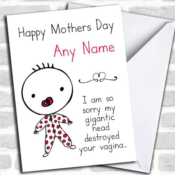 Funny Rude Gigantic Head Personalized Mothers Day Card