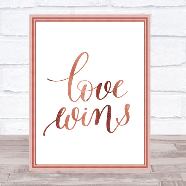 Love Wins Swirl Quote Print Poster Rose Gold Wall Art