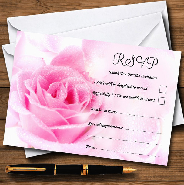 Pastel Pale Wet Pink Rose Personalized RSVP Cards