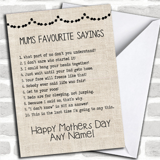 Funny Mums Favourite Sayings Personalized Mothers Day Card