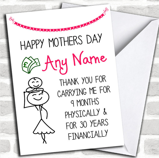 Funny Carried Me Financially Personalized Mothers Day Card
