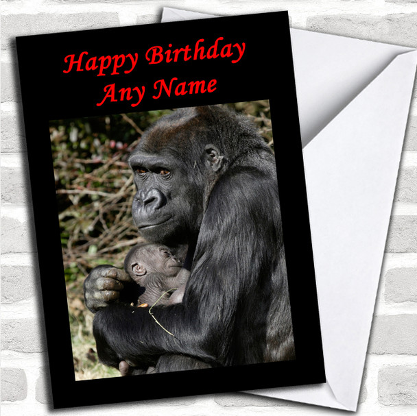 Gorilla Cuddling Her Baby Personalized Mother's Day Card