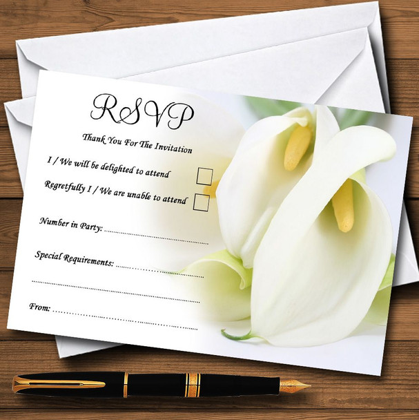 Stunning White Lily Green Personalized RSVP Cards