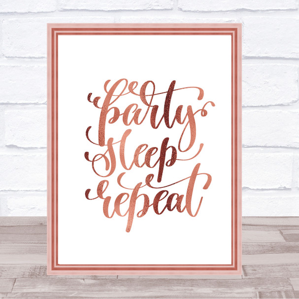 Party Sleep Repeat Quote Print Poster Rose Gold Wall Art