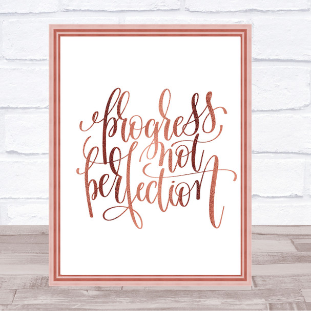 Progress Not Perfection Quote Print Poster Rose Gold Wall Art