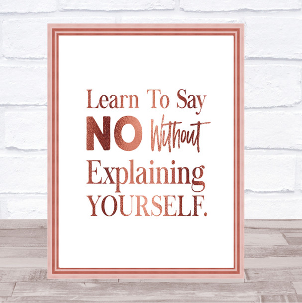 Say No Quote Print Poster Rose Gold Wall Art