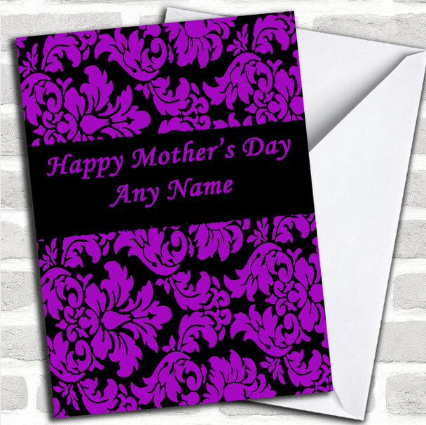 Floral Black Purple Damask Personalized Mother's Day Card