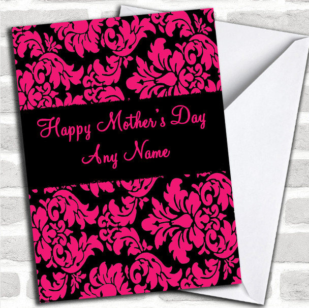 Floral Black Pink Damask Personalized Mother's Day Card
