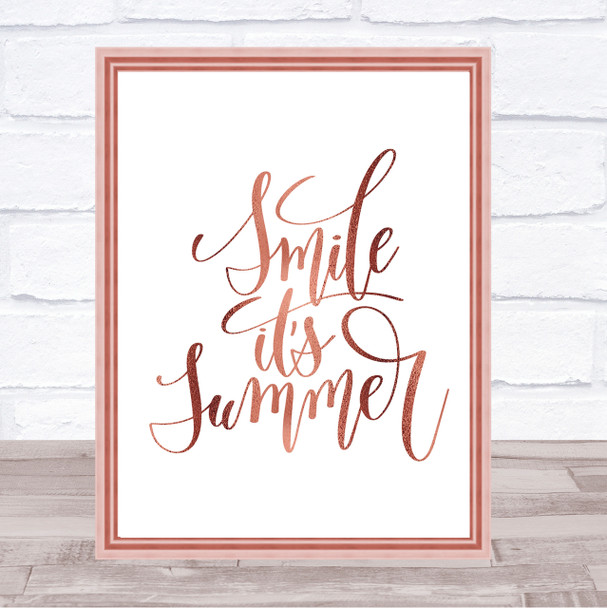 Smile Its Summer Quote Print Poster Rose Gold Wall Art