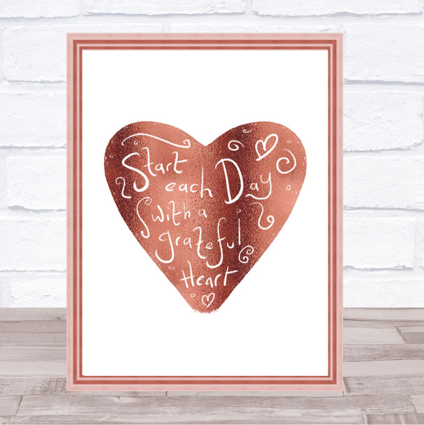 Start Each Day Grateful Quote Print Poster Rose Gold Wall Art