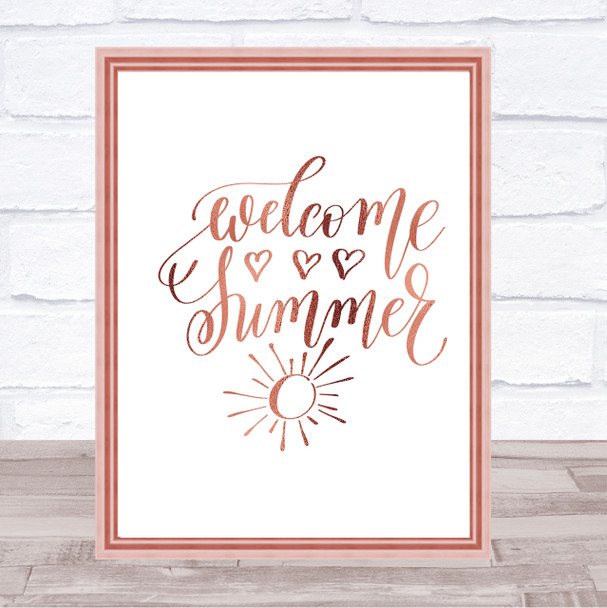 Summer Welcome Quote Print Poster Rose Gold Wall Art