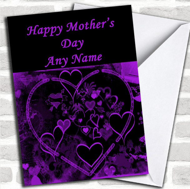 Purple And Black Love Heart Personalized Mother's Day Card