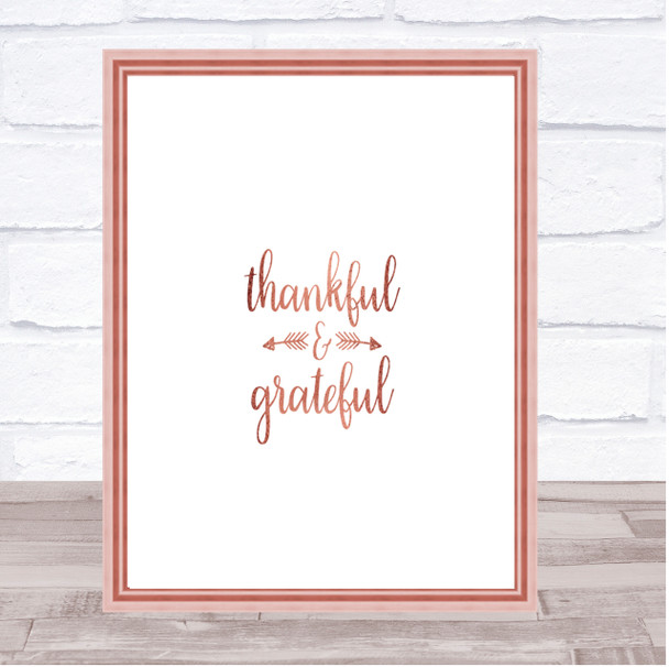 Thankful Quote Print Poster Rose Gold Wall Art