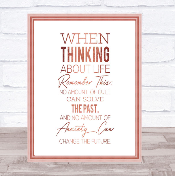 Thinking About Life Quote Print Poster Rose Gold Wall Art