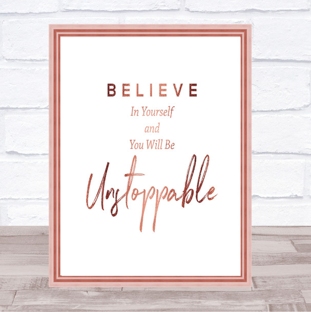 Unstoppable Quote Print Poster Rose Gold Wall Art