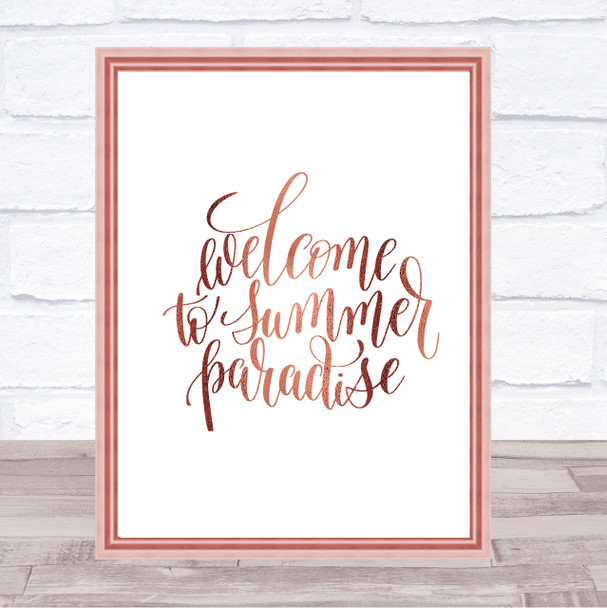 Welcome To Summer Paradise Quote Print Poster Rose Gold Wall Art